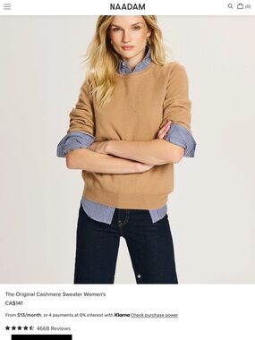 NAADAM Women's Cashmere Crewneck Sweater - Camel - BNWT